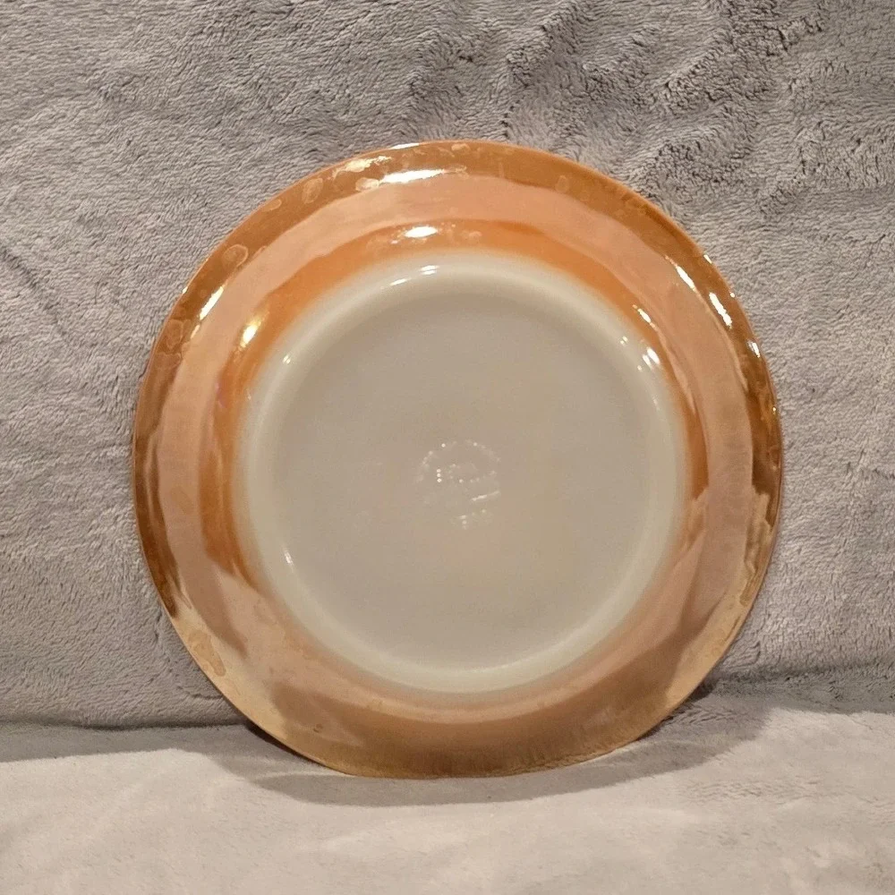 Vintage Fire-King Peach Lustre Laurel Leaf Milk Glass Salad Plate MCM